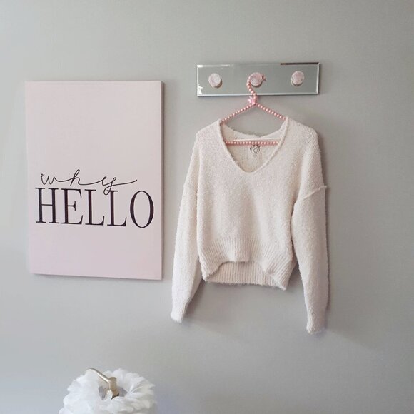 NWT Free People cream off-white fuzzy textured knit slouchy sweater, XS - Picture 9 of 12